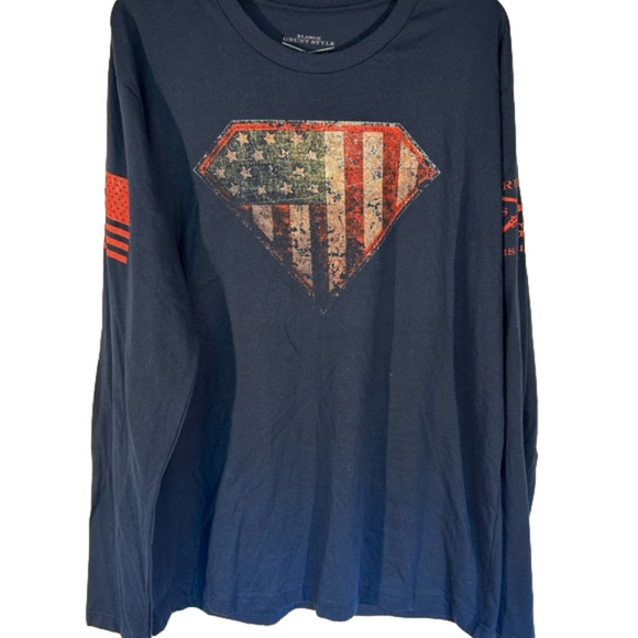 Grunt Style Other - GRUNT Style Long Sleeve Navy Tee American Flag Superman Emblem NWT